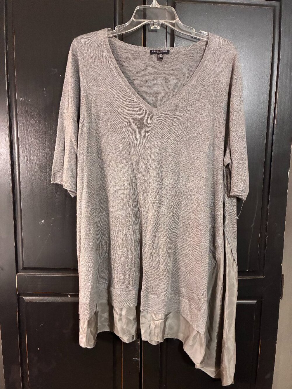 Eileen Fisher Linen Silk V-Neck Sweater Gray Lightweight Size 2X
